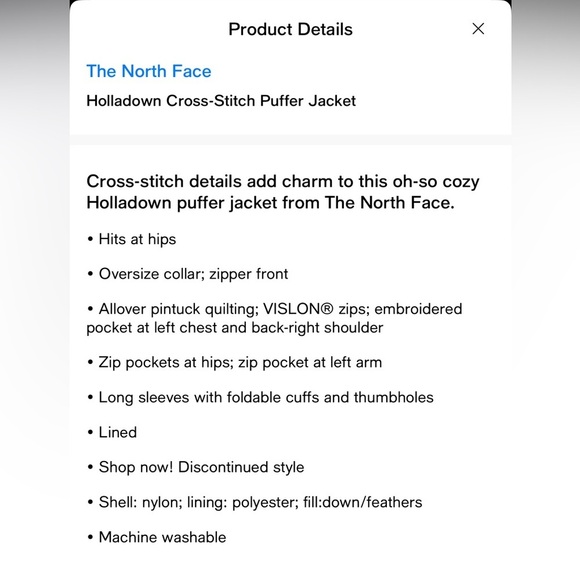 The North Face Holladown crop Cross-Stitch Goose Down Puffer Jacket, size Medium - Picture 17 of 17